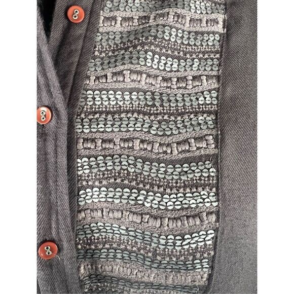 Sacred threads gray sequin button up long sleeve free size hi low blouse - Picture 7 of 7